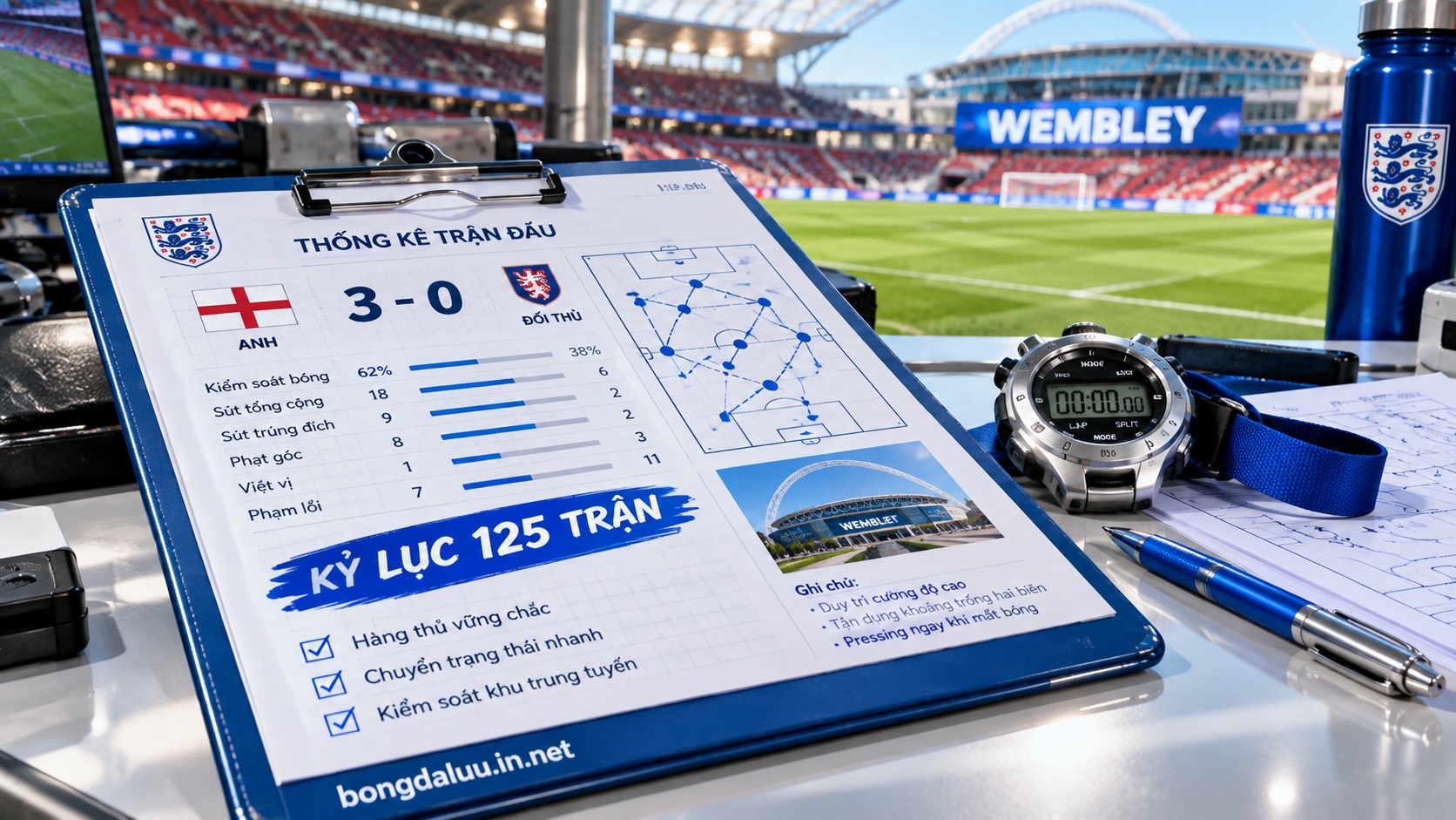 Bảng thống kê tỷ số ba không và phân tích chiến thuật đội tuyển anh thời tuchel