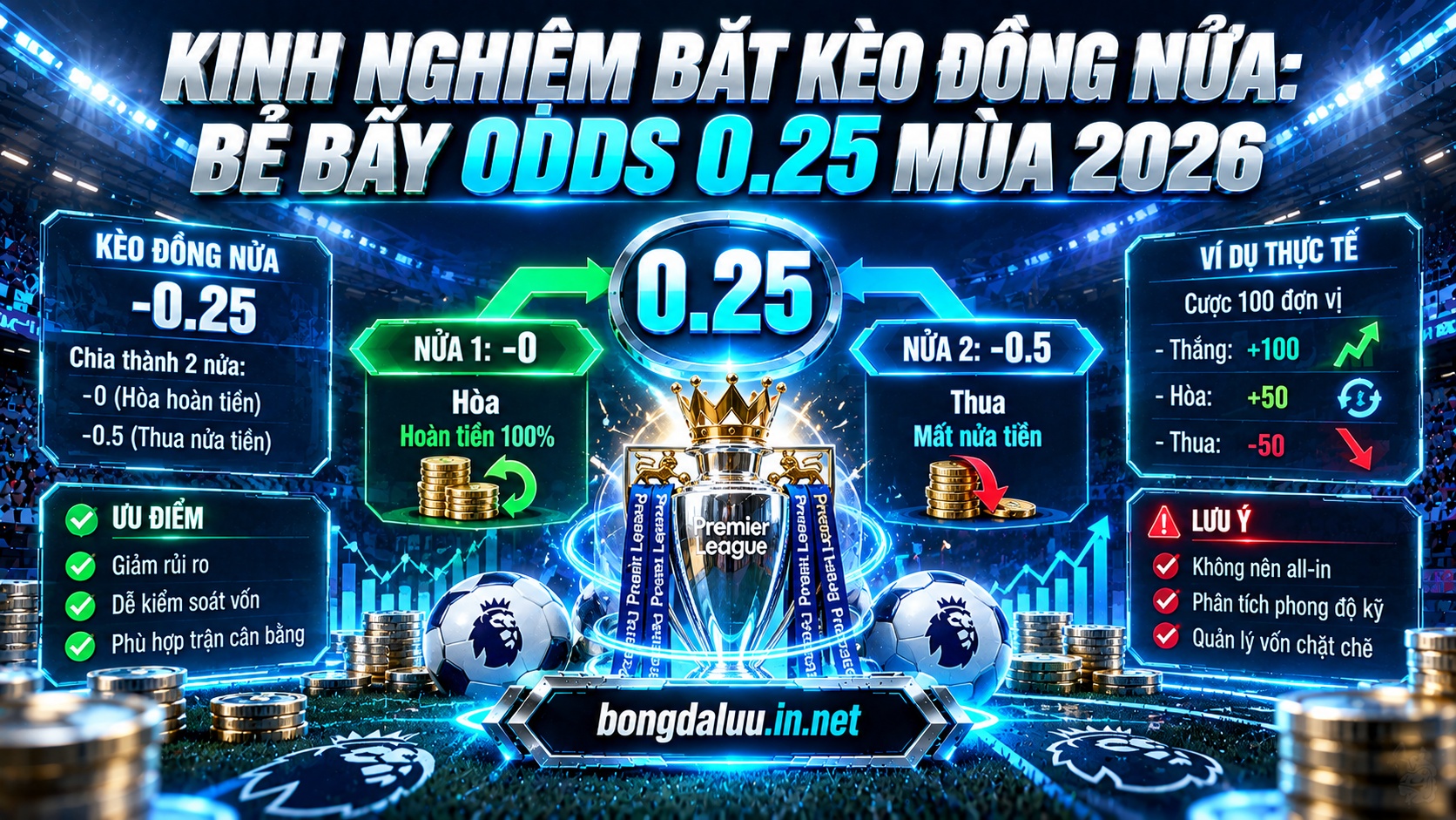 Biểu đồ toán học giải mã kinh nghiệm bắt kèo đồng nửa và cơ chế bẻ bẫy odds 0.25