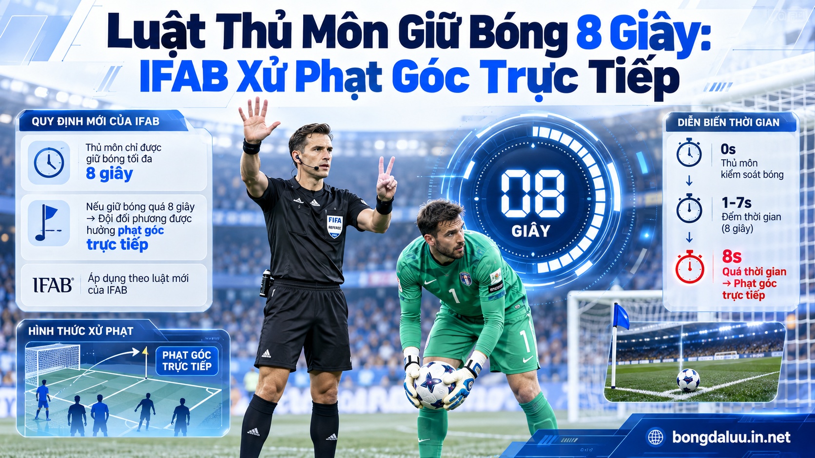 Trọng tài thực hiện luật thủ môn giữ bóng 8 giây theo quy định mới
