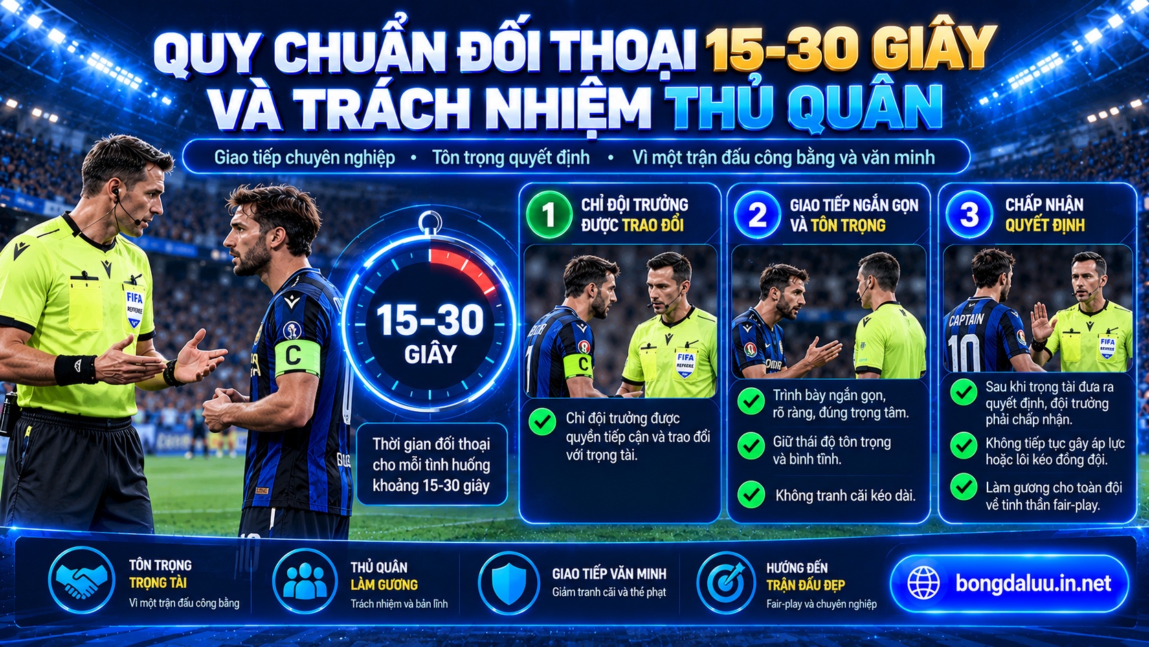 Bảng quy chuẩn ứng xử và thời gian đối thoại tối đa của đội trưởng với trọng tài